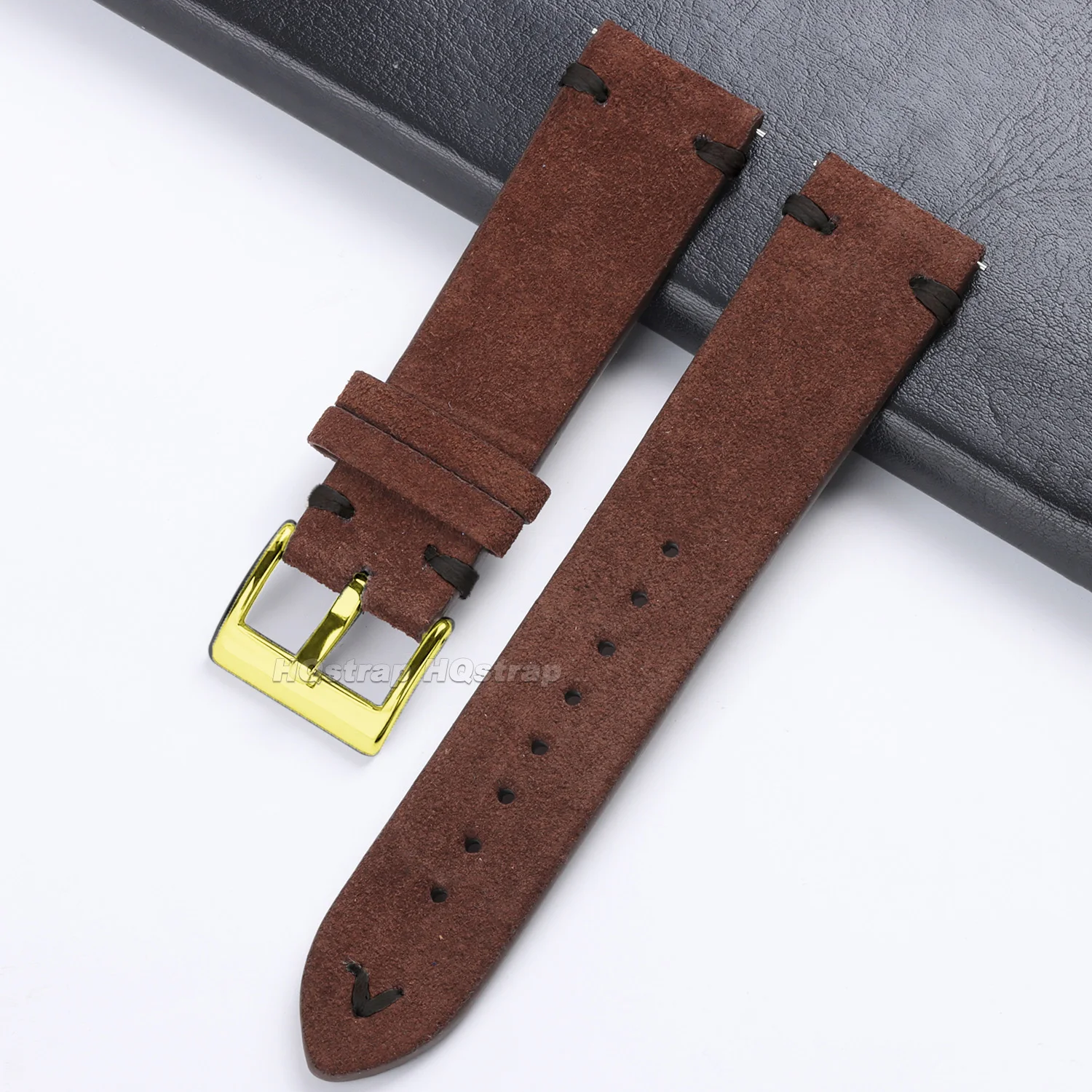 Luxurious Gold Buckle Vintage Suede Leather Strap with Quick Release