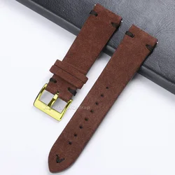 Luxurious Gold Buckle Vintage Suede Leather Strap with Quick Release - 22mm (Brown Black)