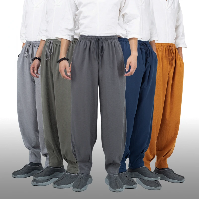 Summer Cotton Linen Monk Pants Buddhist Zen Lay Trousers Traditional Chinese Bottoms Buddha Shaolin Monk Kung Fu Pants