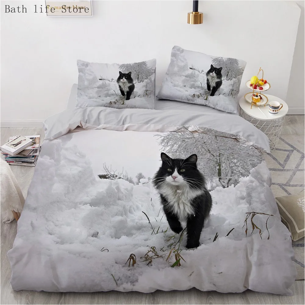 HNHDDZ Juego de Funda nórdica Cama 90 Gato 3D Animal Gris Ropa de Cama  Chico Chica Adolescente Funda de edredón 150x220 y 1 Funda de Almohada