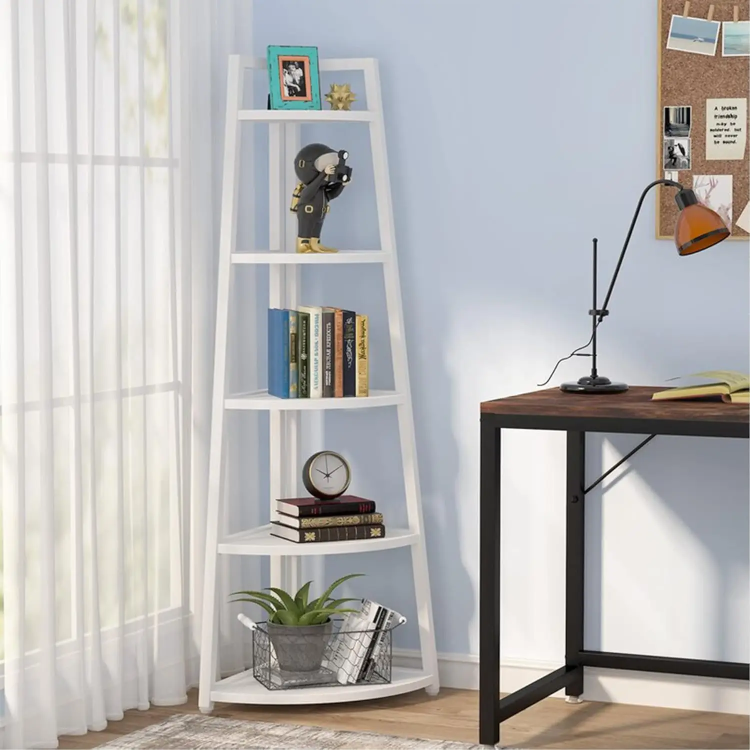 5 Tier Corner Bookshelf and Bookcase, 70 inch Tall Corner Shelves Standing Shelving Unit Indoor Plant Stand