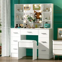 Минималистичный туалетный столик из натурального дерева с подсветкой и зеркалом — 3 режима освещения, выдвижные ящики и полки. — изображение 3