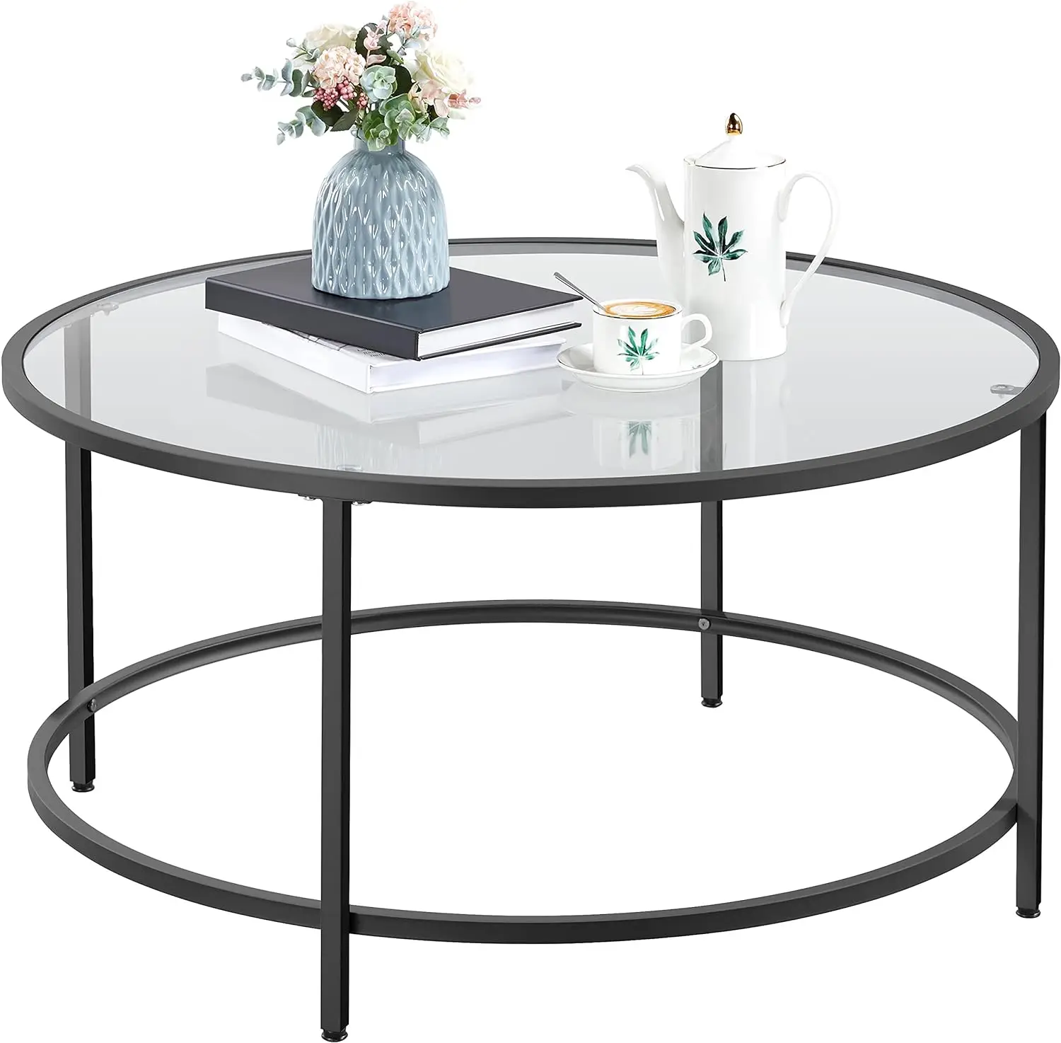 

36" Round Glass Coffee Table,Modern Center Table with Glass Top for Living Room,Office & Apartment