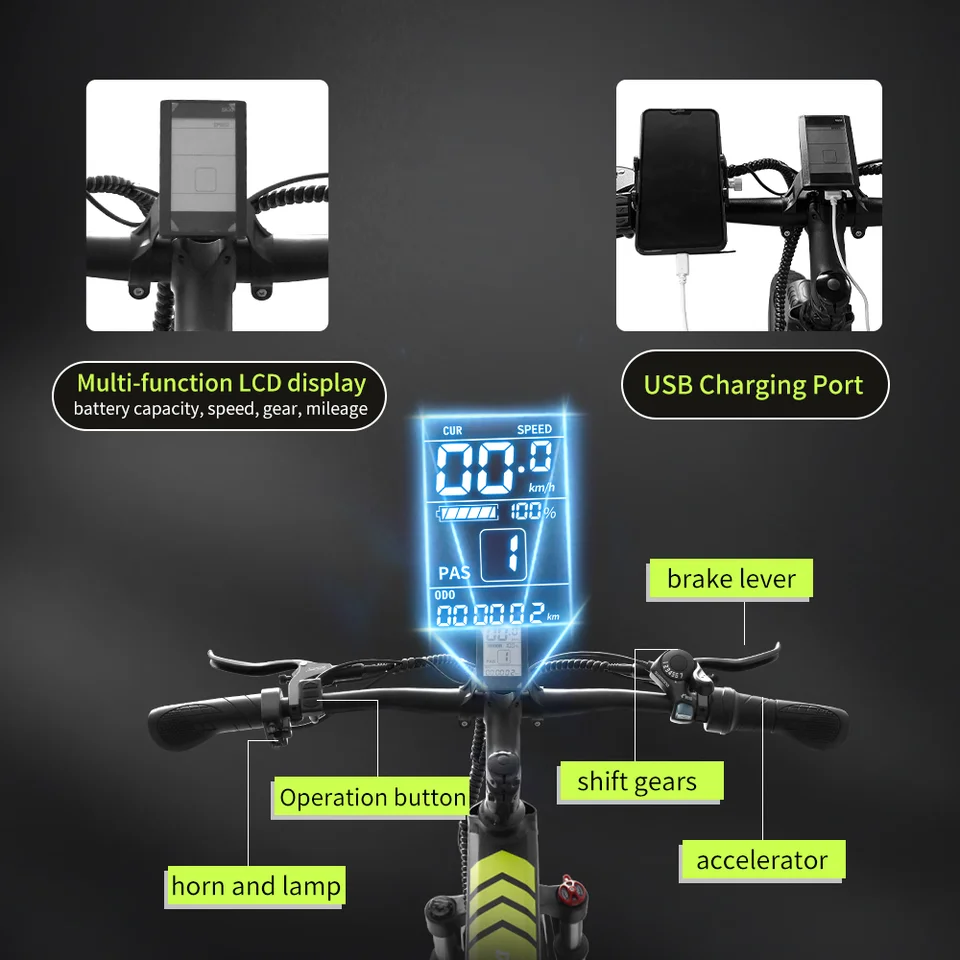 M-DING 折りたたみ電動自転車 ブラック 大人用折りたたみ式電動マウンテンバイク,雪用電動自転車,ワイドタイヤ