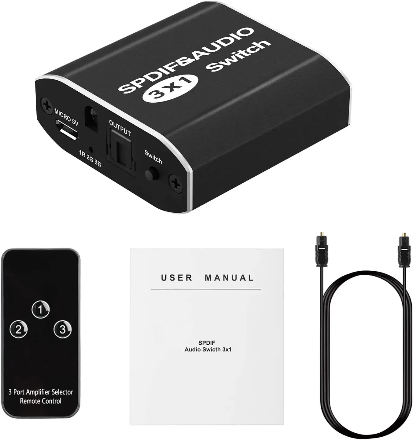 Interruptor de áudio SPDIF Toslink de 3 portas 3x1 Hub seletor de áudio óptico digital com suporte remoto IR LPCM 2.0