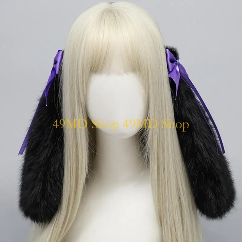 49md Girls Handgefertigte pelzige Kaninchen Ohrstirnband Anime Kaninchen Party Kostüm Kaninchen Ohren Ohren – Detail 9
