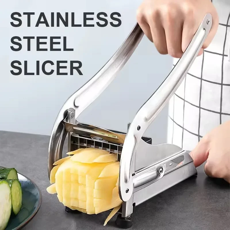 Vegetable Slicer French Fry Cutter Professional Potato French Fry Cutter Machine 2 Blades Stainless Steel Manual Vegetable Potato Slicer Kitchen Gadgets
