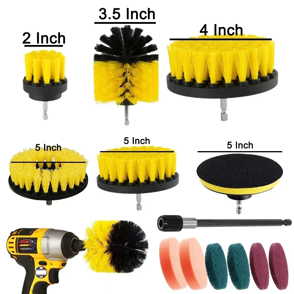 Electric Drill Brush Kit All-Purpose Cleaner Auto Tires Cleaning Tools for Tile Bathroom Kitchen Round Plastic Scrubber Brushes