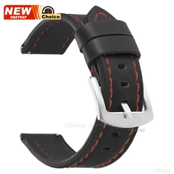 Premium Genuine Leather Quick Release Watch Band - Elegant and Versatile Strap - 22mm (Black Red)