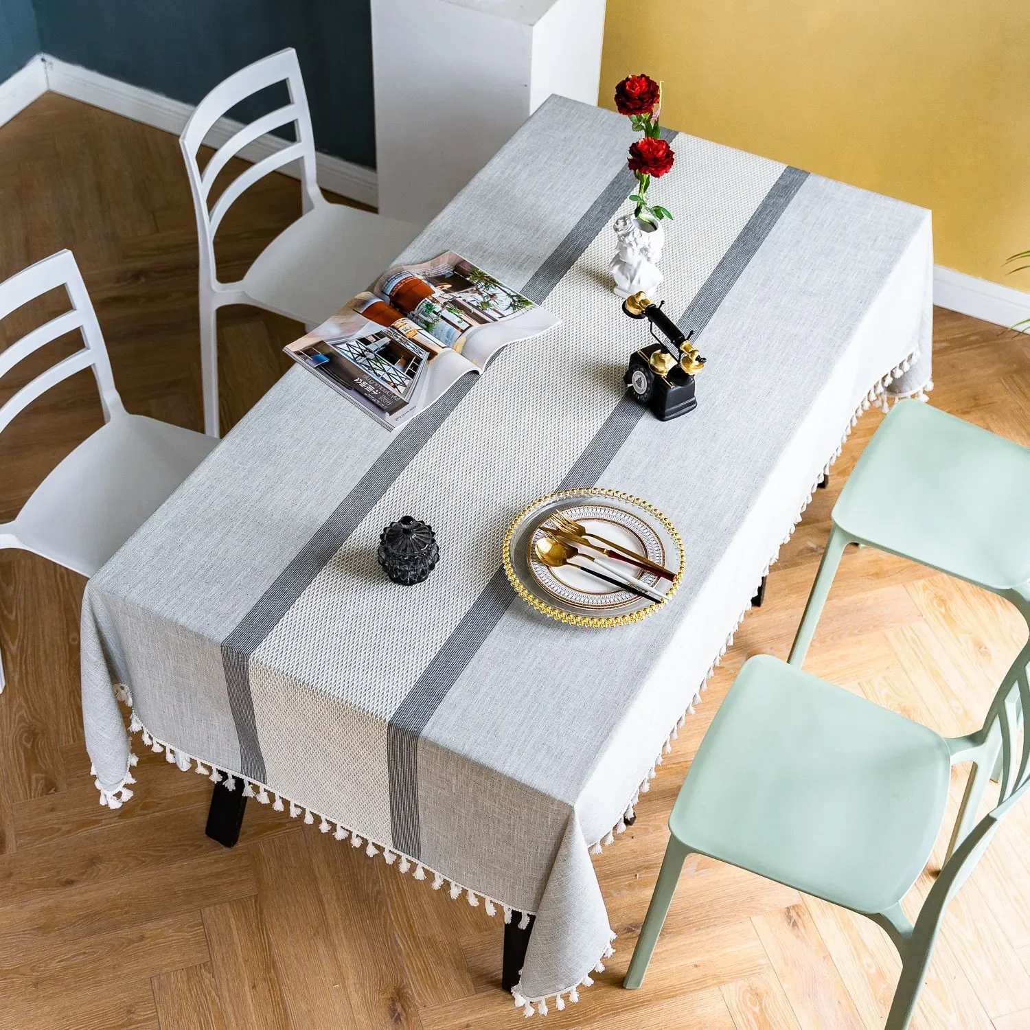 

Nordic Striped Tablecloth Linen Rectangular Tablecloth Wedding Birthday Table Cloth Dining Banquet Decoration Luxury Table Cover