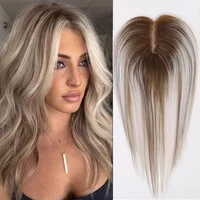 Cendré gris brun 100% Remy cheveux humains Toppers Clips dans les cheveux dentelle Base Topper postiches pour femmes Extensions de cheveux 12 pouces droites 1