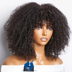 Amethyst 250% Afro Kinky Curly Human Hair Wig With Bangs For Black Women Scalp Top Full Machine Brown Wig Glueless Brazilian