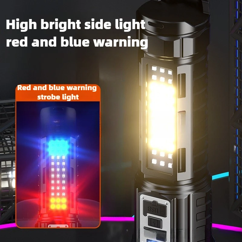 100000LM high power white and yellow laser dual light source flashlight COB side light tactical flashlight emergency spotlight led flashlight led flashlights led torch light laser flashlight