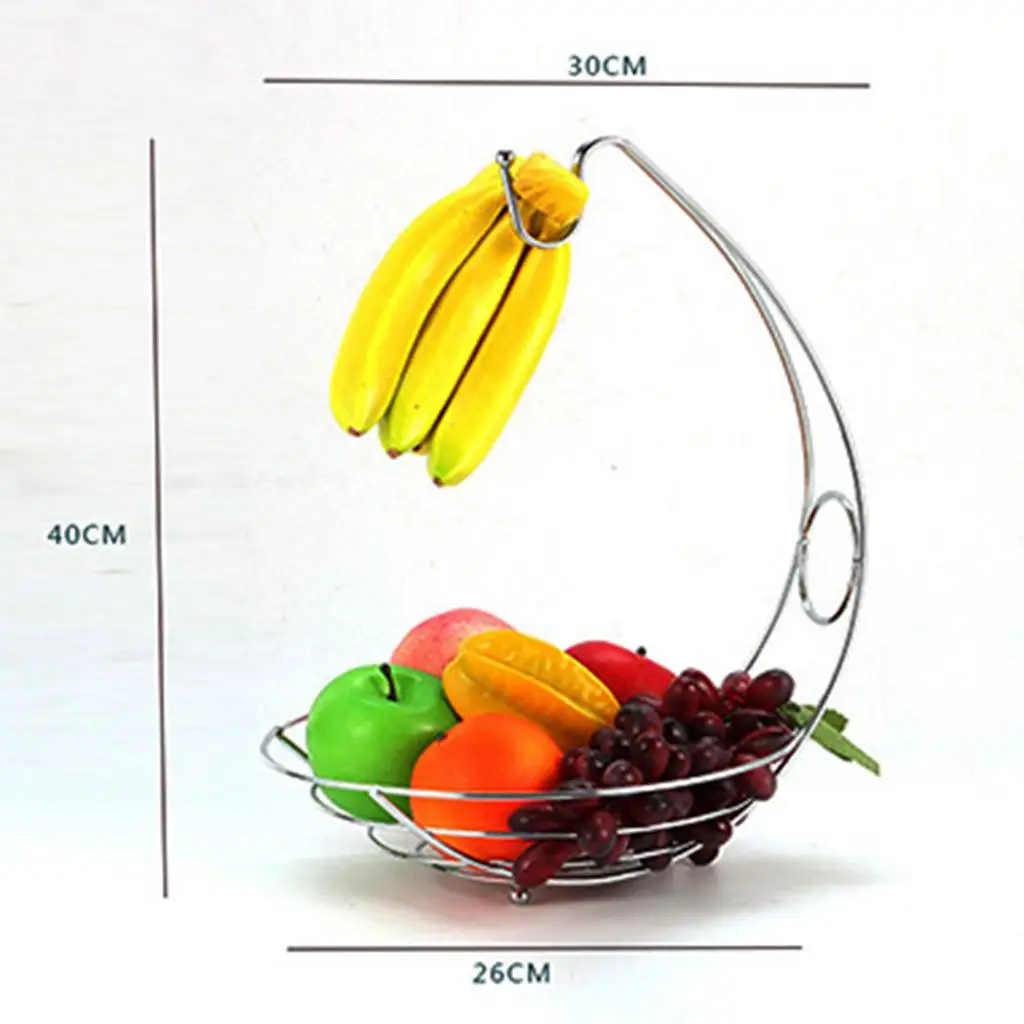 2 In 1 Chrome Banana Hanger Fruit Bowl Tree Holder Basket Stand Hook kitchen Fruits Basket