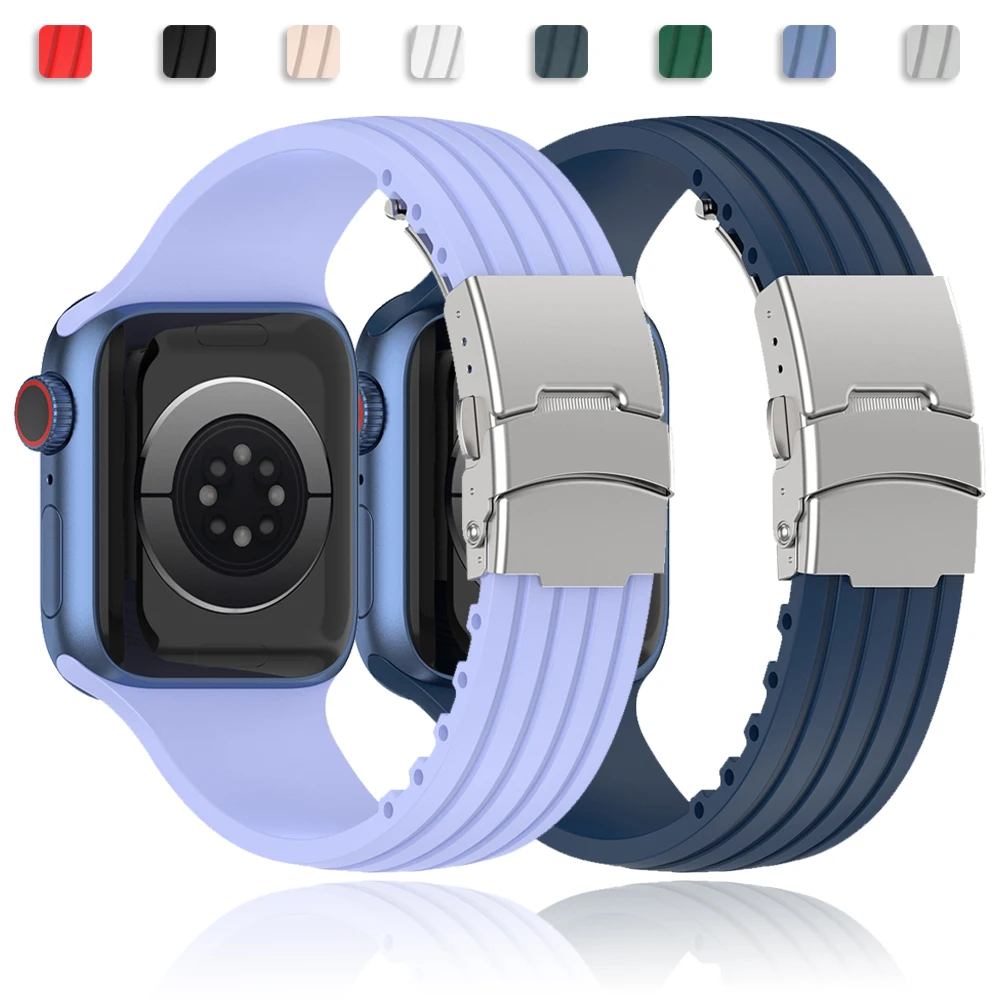 

Мягкий силиконовый ремешок для Apple Watch Bands 44 мм 40 мм 49 мм 42 мм 41 мм 45 мм, металлический спортивный браслет для iWatch Ultra 8/7/6/5/4/3/2/SE