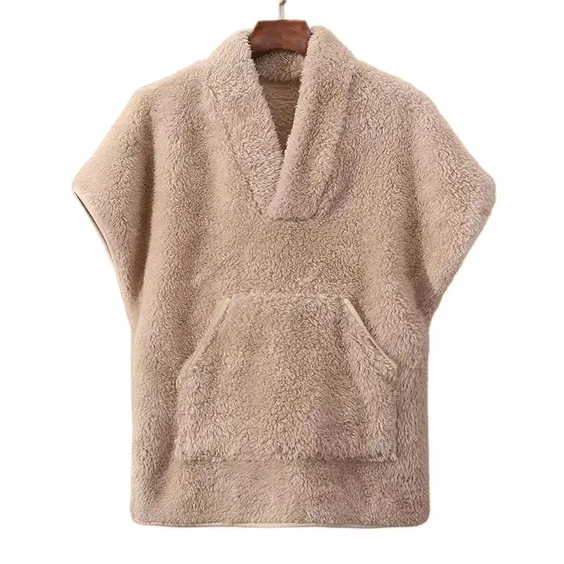 

Autumn Winter Short Sleeved Vest Women 2023 New Loose V-Neck Vestidos Tops Pure Colour Waistcoat Fashion Pocket Vests Top Female