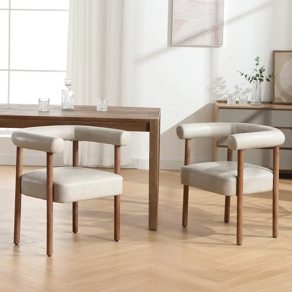 Set of 2 Modern Barrel Dining Chairs Comfortable Upholstered Armrest Accent Chair Dining Living Room Furniture 2