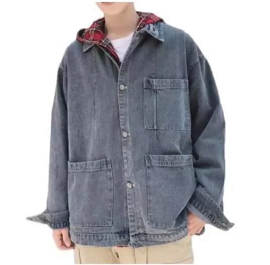 

2022spring and autumn new men's denim jacket stitching Streetwear Loose HighQuality Harajuku Casual Shirt Jean Jacket Men's Coat