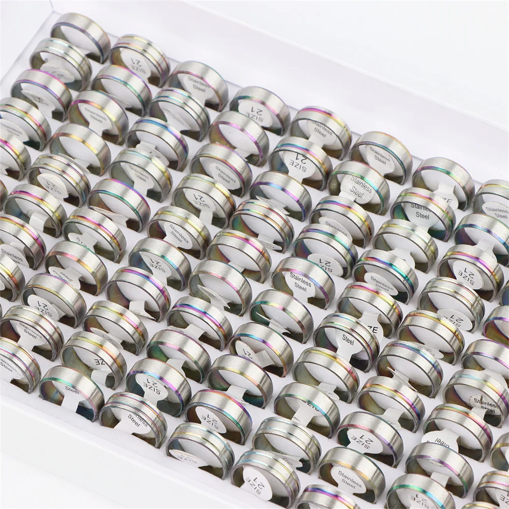 50 Teile/los Edelstahl Einfache Bunte Streifen Echtheit Ring für Männer Und Frauen Mode Klassischen Charme Schmuck Zubehör Geschenk – Detail 7