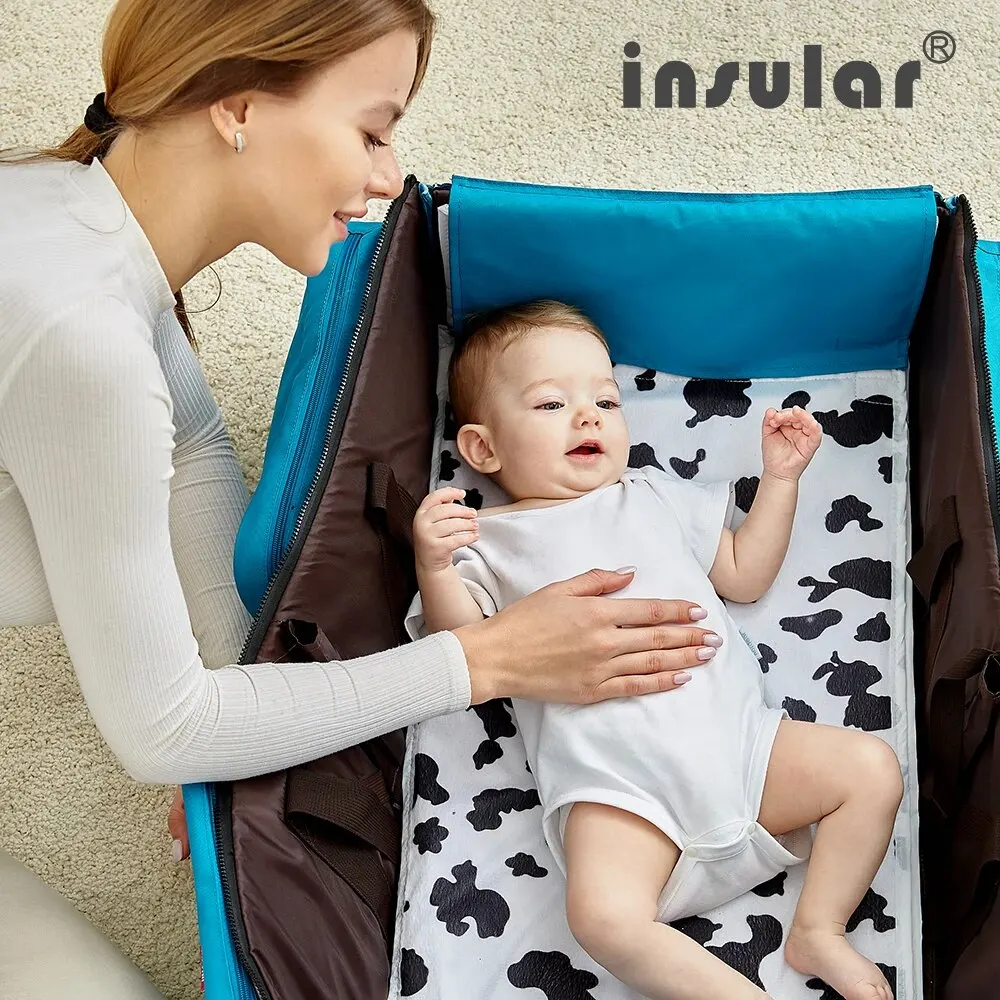Insular Multifunctional Baby Diaper Bag Baby Bed Foldable Newborn Bed Travel Baby Mommy Nappy Changing Bag 2