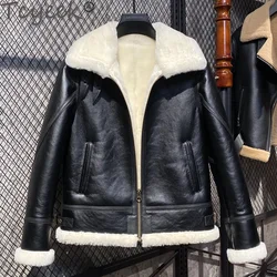 Tcyeek Women's Winter Fur Coat Real Leather Motocycle Jacket Women Clothing Warm Natural Sheepskin Fur Jackets Thicken Chaquetas