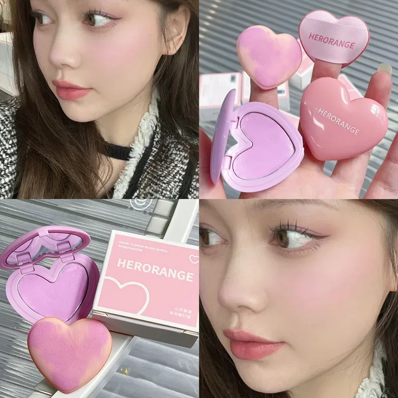 Purple Peach Cream Blush Makeup Palette Moisturizing Cheek Tint 3 Colors Orange Peach Pink Blusher Love Shape Blush With Puff blush cream cream blusher facial blusher blush plate
