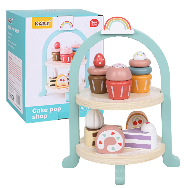 

New Court Style Wooden Tea Party Set Little Girls Pretend Play Food Kitchen Cake Shop Toy Early Educational Toys for Kids Gifts