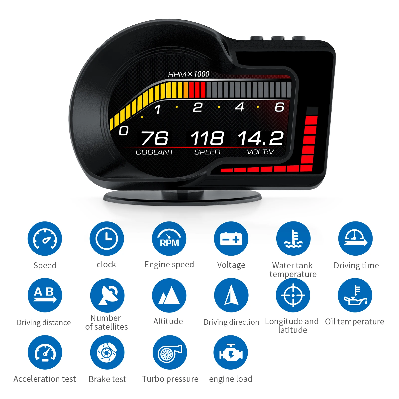 F15 HUD OBD2 GPS ڵ  ÷,   ӵ 跮 Ÿڹ, rpm а, ӵ ˶ ð,  