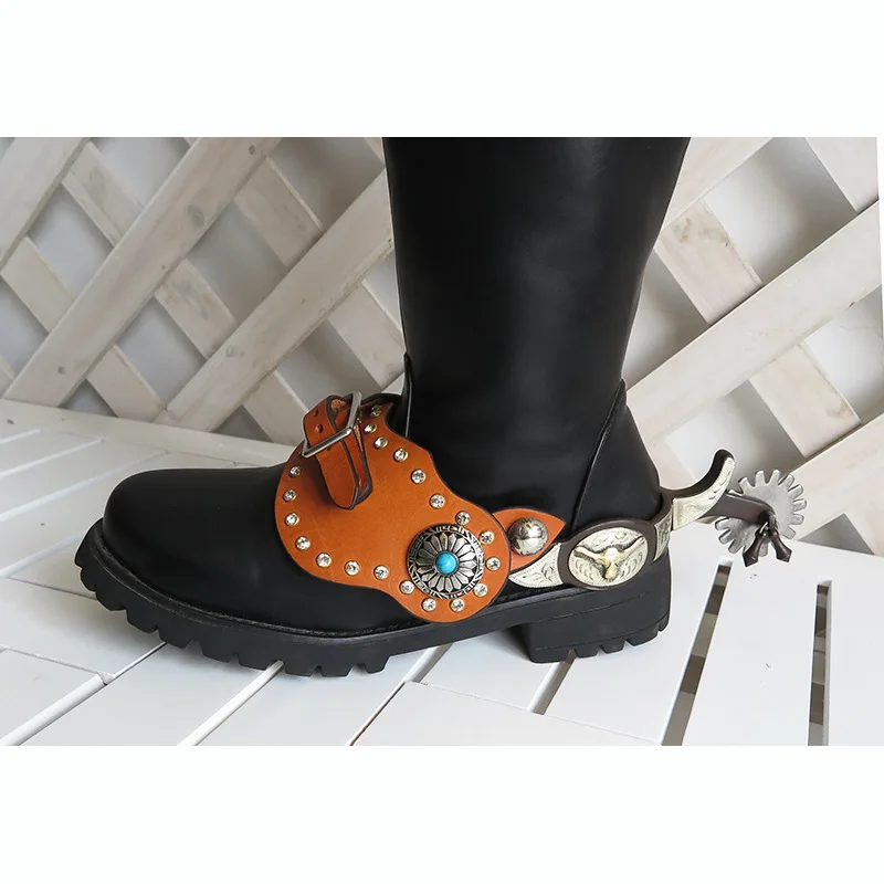 Spur Strap Buckle Protective Equipment Training Horse Boots Cowboy Leather Horse Spur Strap 2Pcs
