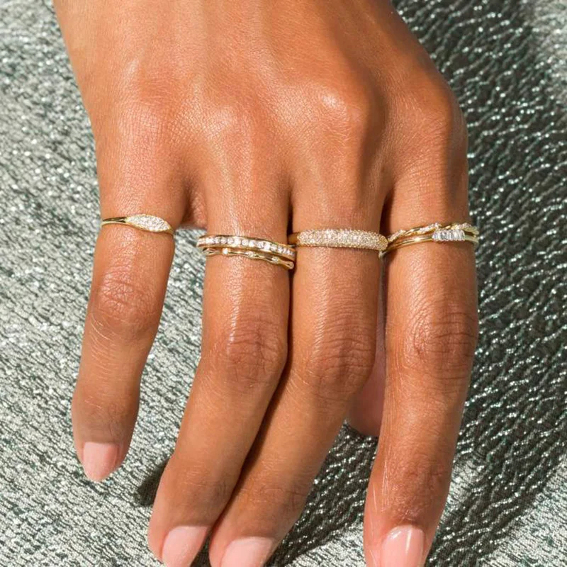 Trend Minimalist Stacking Ring For Women Dainty Zirconia Gold Color Crystal Finger Accessories for Female Jewelry Gift R737 1