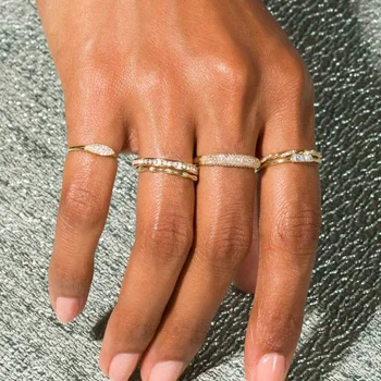 Trend Minimalist Stacking Ring For Women Dainty Zirconia Gold Color Crystal Finger Accessories for Female Jewelry Gift R737 1
