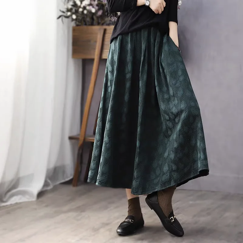 TIYIHAILEY Free Shipping 2023 New Vintage Long Maxi A-line Skirts Women Elastic Waist Spring Summer Linen Blue Flower Skirts ароматический диффузор 80 мл silky blue flower petals endearment