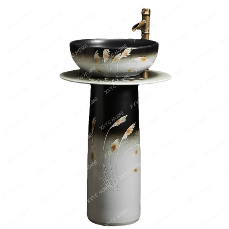 

Ceramic Pillar Basin Balcony Integrated Floor Type Wash Basin Outdoor Sink Column Type Washbasin