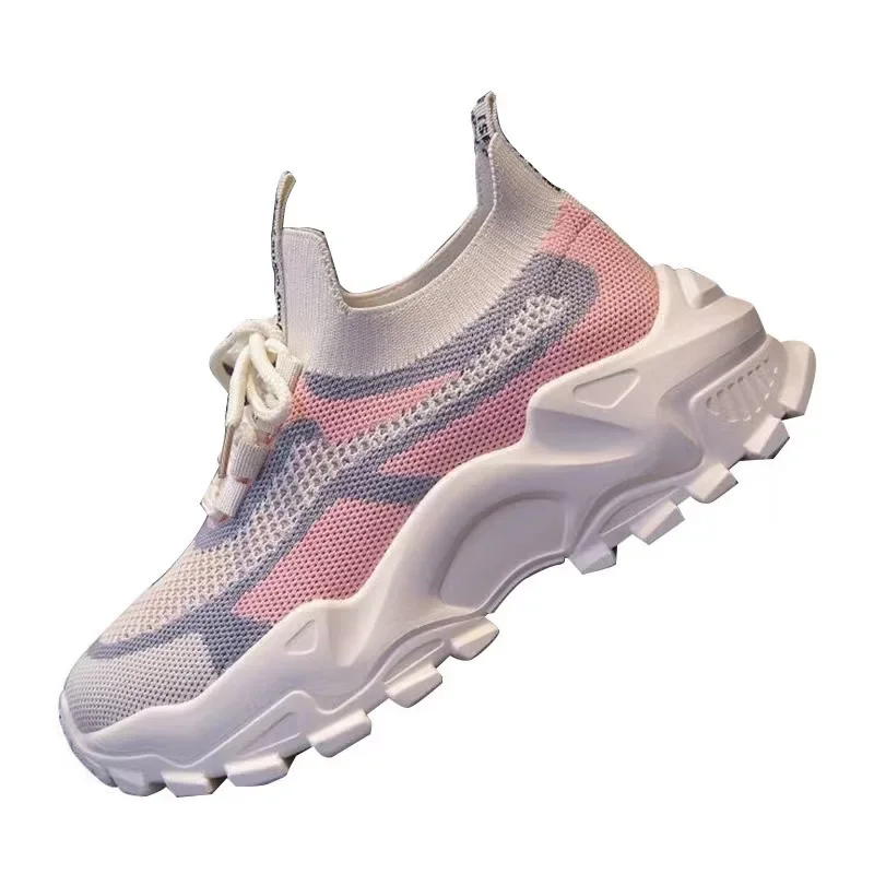 Women Flat Shoes Spring Shoes Children Flying Woven Breathable Casual Women Shoes Student Fashionable Dad Shoes Sports Shoes