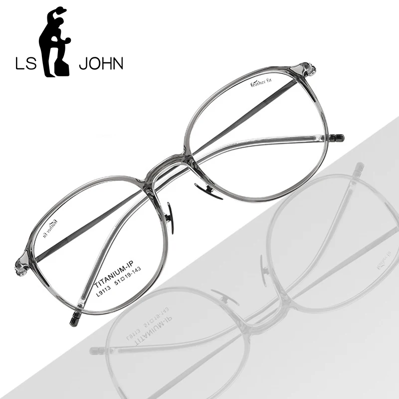 

LS JOHN Korean Brand Titanium TR90 Glasses Frames Women Ultralight Vintage Round Optical Prescription Eyeglasses Men 9113Y