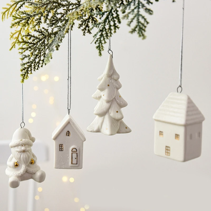 Seasonal White Ceramic Tree Decoration Farmhouses Ceramic Christmas Themed Ornament Gifts Tree Hanging Decoration christmas decorations