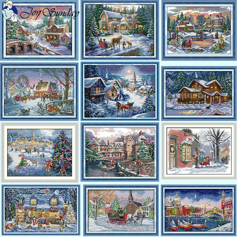 Winter Christmas Series Joy Sunday Cross Stitch Kits Aida 14CT 16CT 11CT Counted Canvas Printed Fabric Embroidery DIY Home Decor