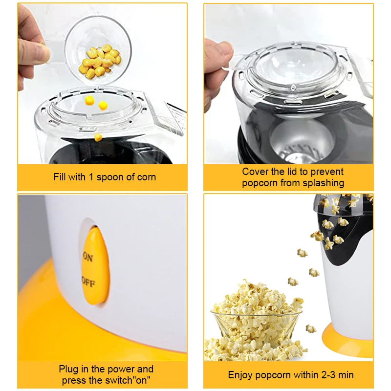 Popcorn Maker Household Healthy Hot Air Oil Free Corn Machine Popcorn For  Kitchen Kids Home-made Diy Popcorn Movie Snack Sonifer