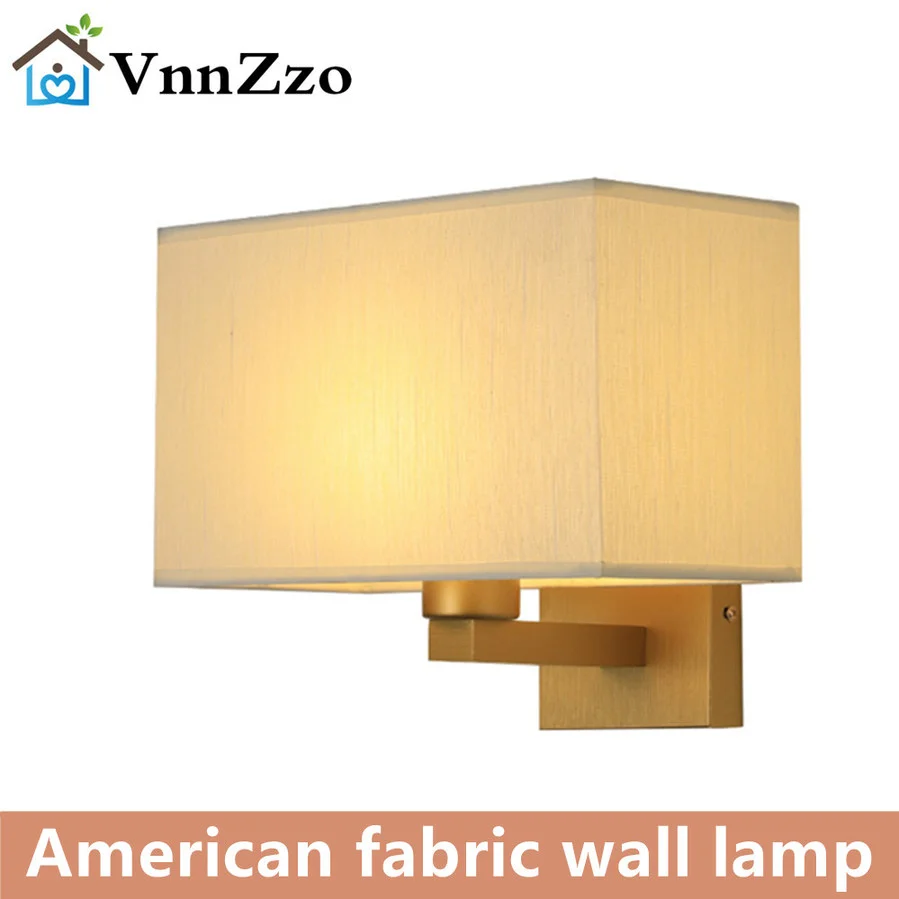 American fabric wall lamp led bedroom North European and American style hotel wall lamp Chinese fabricbedside lamp New creative