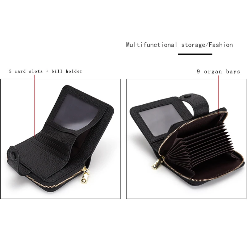 Credit Card Holder Wallet for Women Cow Leather Ladies Female Cardholder Wallets Accordion Purse Bag Luxury Zipper Around Wallet