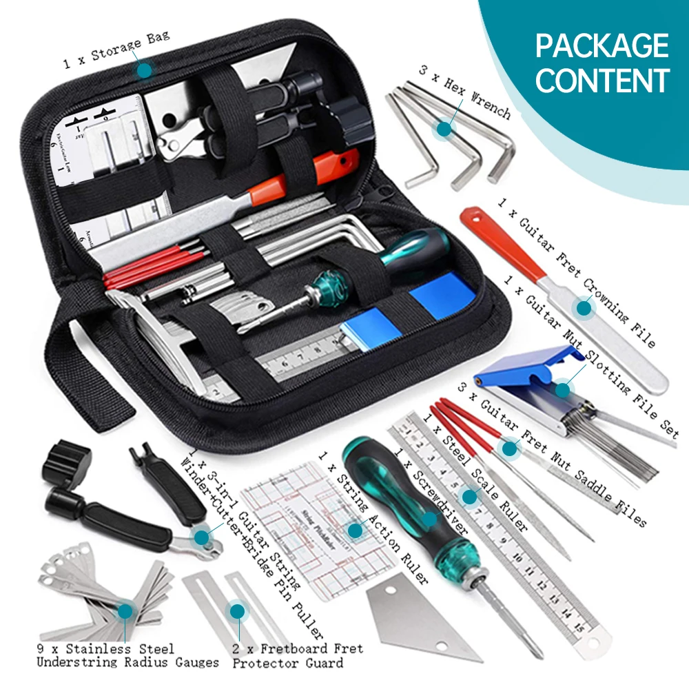 Guitar Repair Tool 25Pcs Guitar Tool Kit Guitar Repairing Tools Setup Kit with Carry Bag for Ukulele Bass Maintenance Tool Luthier