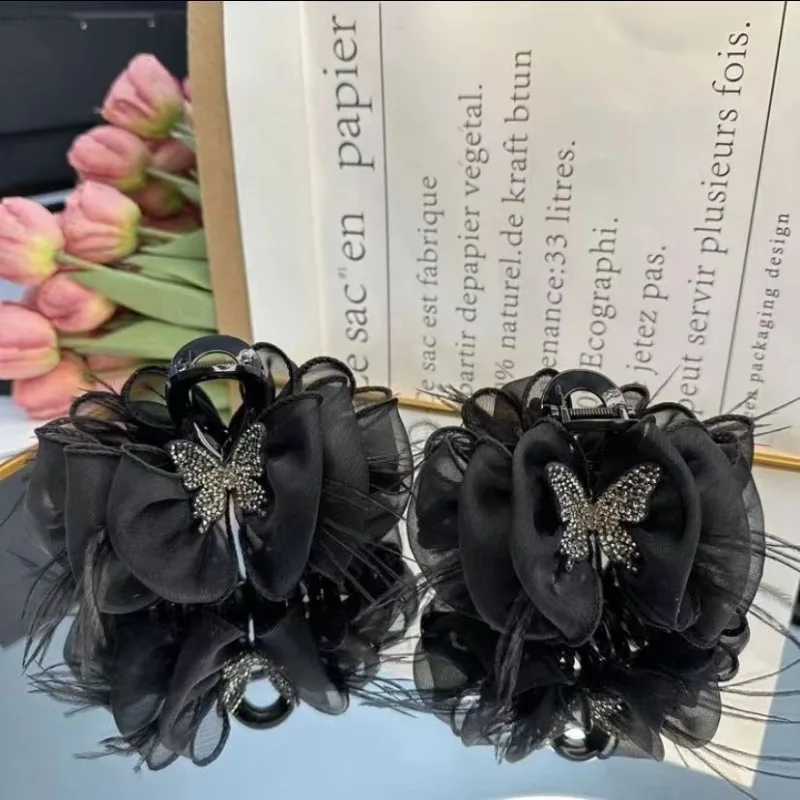 Butterfly Hairpin Hair Accessories for Women Retro Elegant Mesh Feather Grab Clip Headwear Girl Jewelry Tiara Gift