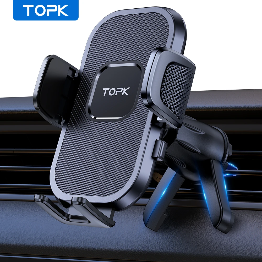 TOPK Car Phone Holder Mount for Car Vent [Upgraded Metal Clip] Hands Free Cradle in Vehicle Holder Fit for Cell Phone Automobile