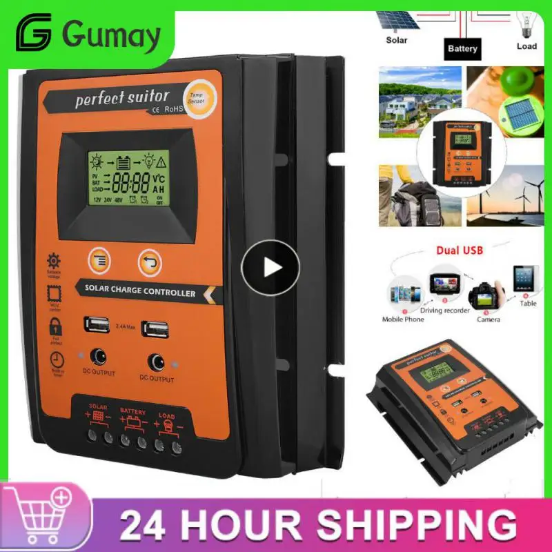 PWM 태양광 충전 컨트롤러, 듀얼 USB 태양광 레귤레이터, 대형 LCD, IP32 PV 배터리 컨트롤러, 부하 타이머, 30A, 50A, 70A, 12V, 24V