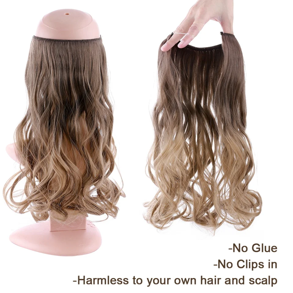 Hair extensions BENIHAIR synthetic invisible wire hair extensions transparent wire adjustable long wavy curly secret hairpiece 20 inch for women