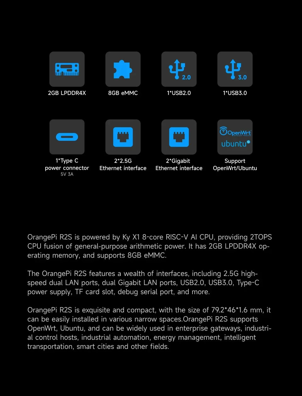 OrangePi R2S X1 (Allwinner D1 RISC-V) - 8-Core 2TOPS AI Board, 2/4/8GB RAM, WiFi