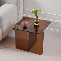 Table d'appoint en verre trempé brun courbé, table d'appoint transparente, table de canapé moderne, meuble d'appoint pour salon, chambre, bureau à domicile 5