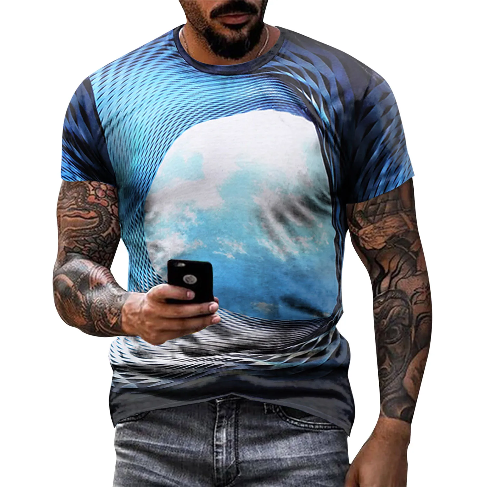 

Men's Casual Fashion Tops Shirt Street 3D Digital Printing Round Neck Short Sleeve European Style Business Flower