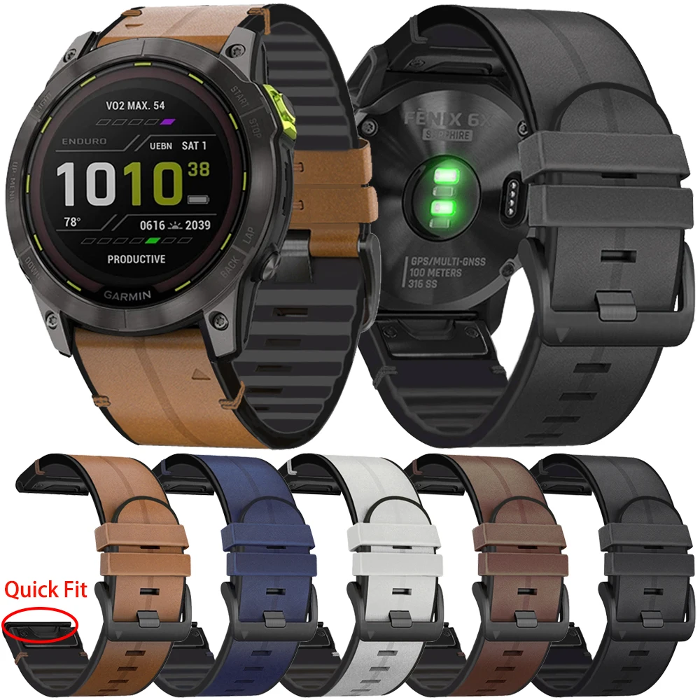 Cinturino In Pelle + Silicone Da 22Mm 26Mm Per Garmin Enduro 2/Epix Gen 2/Marq Bracciale Per Cinturino Garmin Descent Mk2I/Mk1/G1 Quickfit