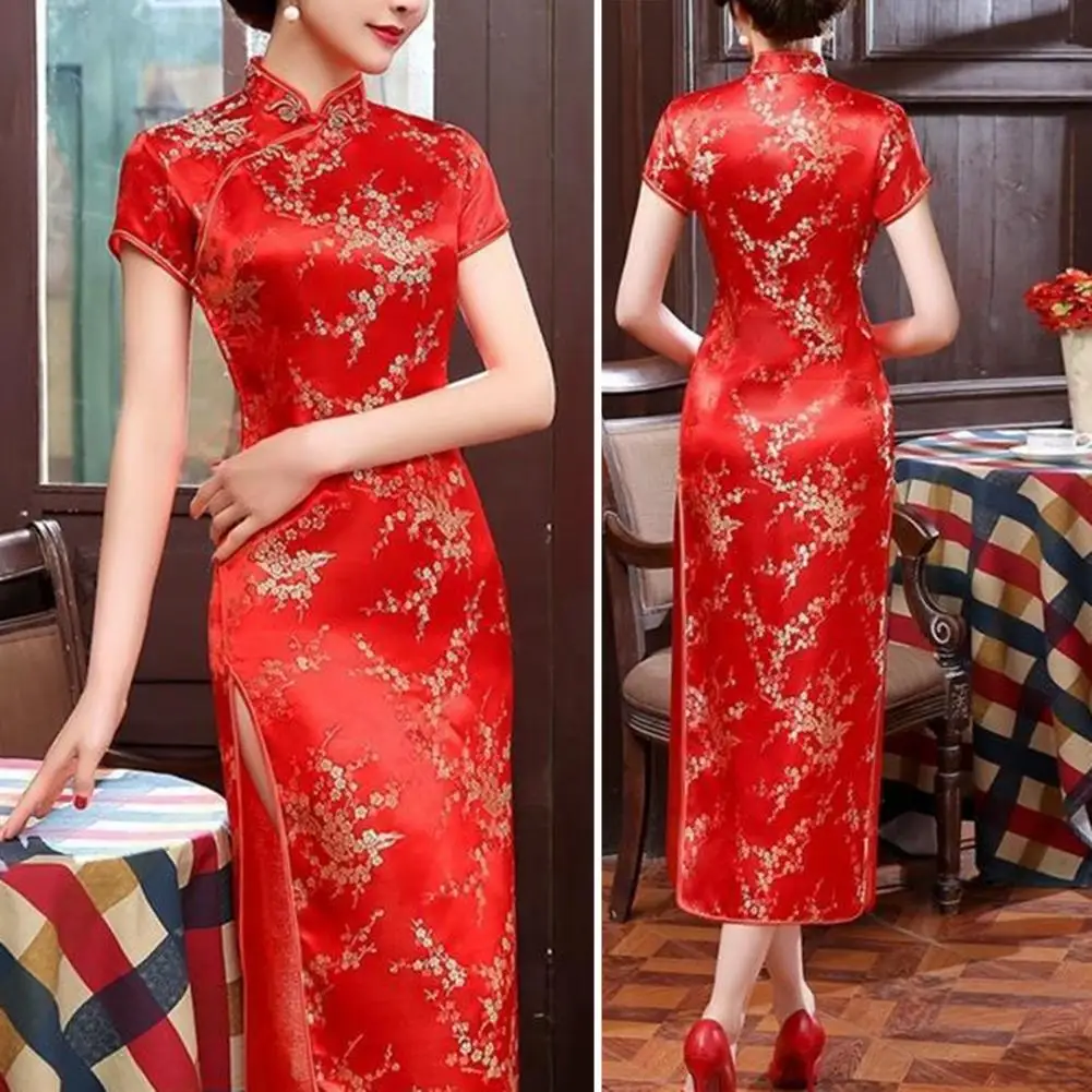 Retro Style Cheongsam Dress Stand Collar Cheongsam Elegant Chinese National Style Floral Embroidery Dress for Summer chinese dress